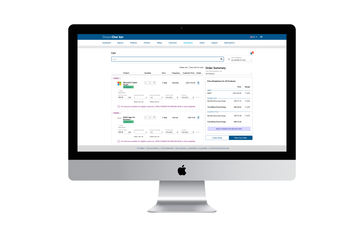 StreamOne, promotion functionality feature cart screen view